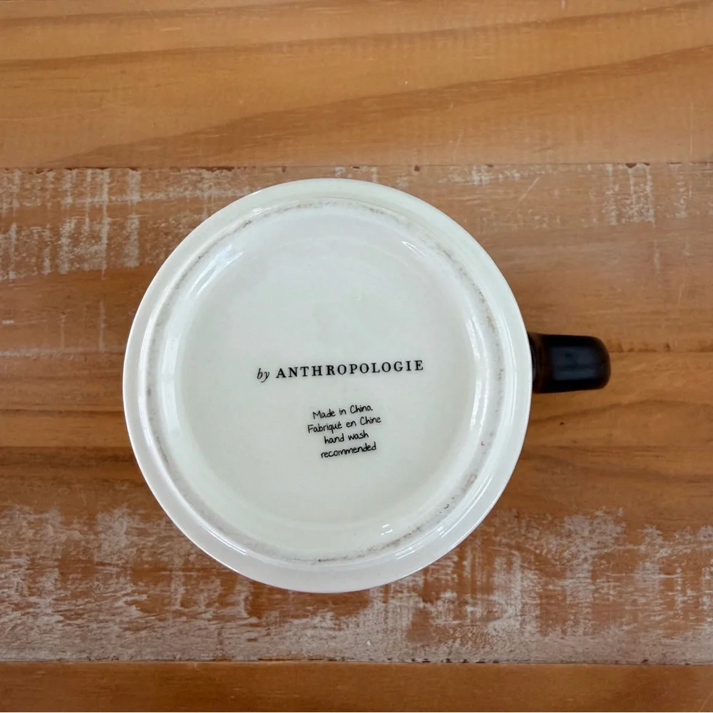 Anthropologie Coffee Mug Monogram Letter T Gold & Black Bistro Tile Honeycomb